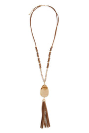 Light Brown Natural Stone with Tassel Pendant Necklace - Pack of 6